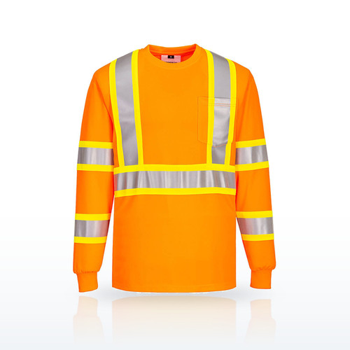 Portwest CA111 Hi-Vis Shirts, Hi-Vis X Back Contrast Tape T-Shirt L/S