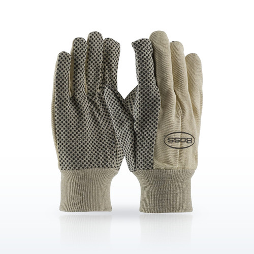 Boss 91-910PD Premium Grade 100% Cotton Canvas Glove, PVC Dotted Grip on Palm