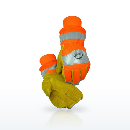Premium Split Cowhide Leather Palm Glove with Hi-Vis Water Resistant Fabric