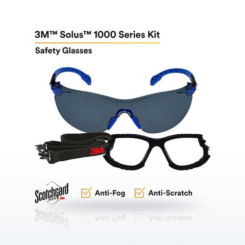 3M Solus Series Safety Glasses Kit, Black/Blue, Scotchgard Anti-Fog