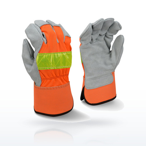 Radians High Visibility Regular Shoulder Gray Split Cowhide Leather Palm Glove