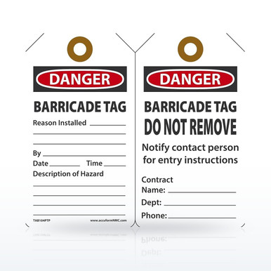 Accuform Safety Tags, Danger Barricade Tag, Pack of 25