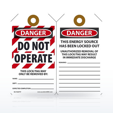 Accuform Lockout & Tagout, Danger Do Not Operate Lockout Tag, Pack of 25
