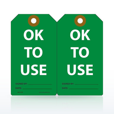 Accuform Safety Tags, OK to Use Equipment Status Tag, Pack of 25
