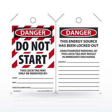 Accuform Lockout & Tagout, Danger Do Not Start Lockout Tag, Pack of 25