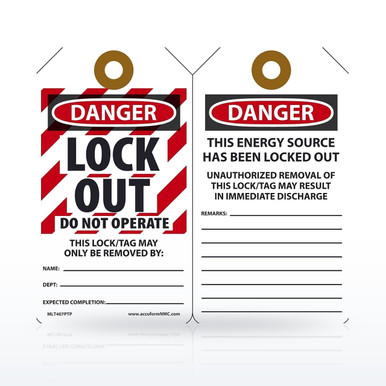Accuform Lockout & Tagout, Danger Locked Out Do Not Operate Tag, Pack of 25
