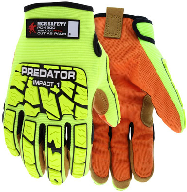 MCR Safety Predator Mechanics PD4900 Gloves, Hi-Vis Cut Resistant Work Gloves