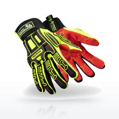 HexArmor 2021X Rig Lizard Hi-Vis Impact Cut Resistant Gloves, ANSI A3