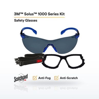 3M Solus Series Safety Glasses Kit, Black/Blue, Scotchgard Anti-Fog