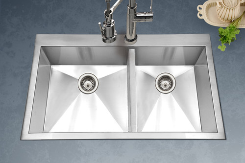 13" x16 1/4" x 16 3/4" Zero Radius Topmount Stainless Steel 1-Hole 50/50 Double Bowl Kitchen Sink Topmount