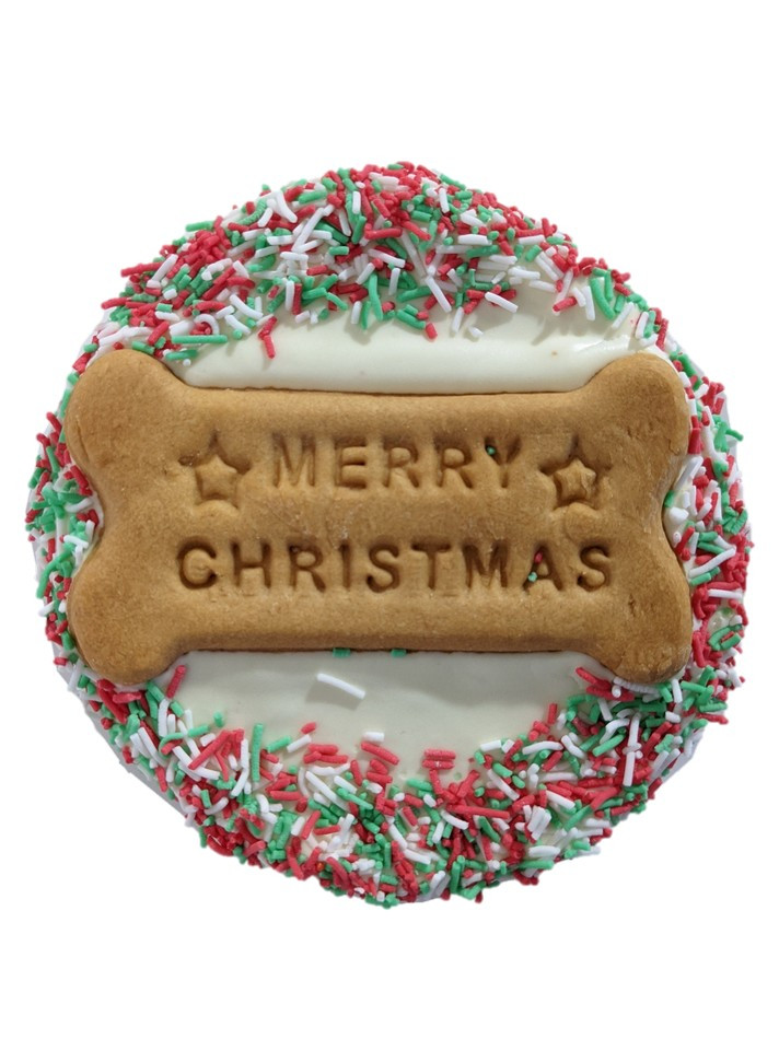 Huds and Toke Dog Merry Christmas Cake, yoghurt frosted and hand-decorated, a dog-safe festive centrepiece
