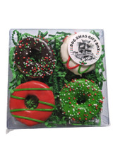 Christmas DOG Treat Gift Box- Christmas Doggy Donuts 4Pce (close-up), Australian made dog treats by Huds and Toke