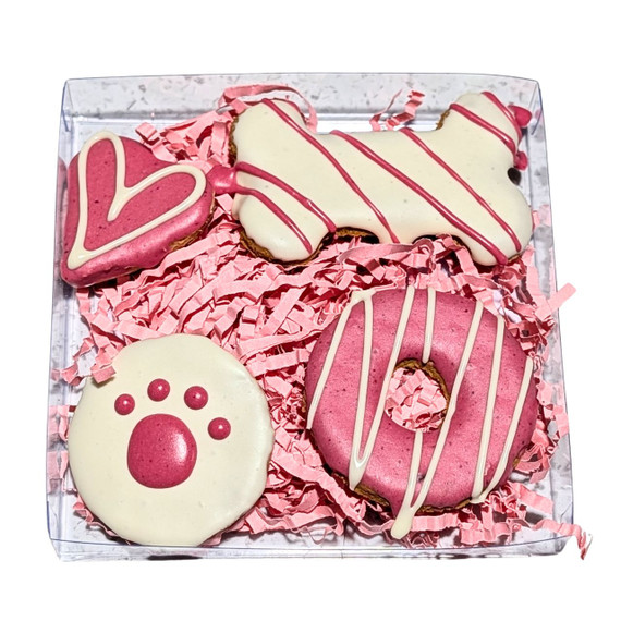 Pink Mixed Cookies - DOG Gift BOX - DOG Treats (close-up), Australian made dog treats by Huds and Toke