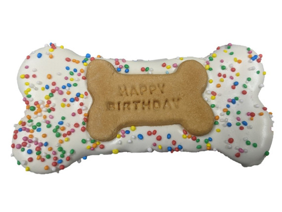 Large Happy Birthday Bone - Blue/Bright - DOG Treats, Australian made dog treats by Huds and Toke