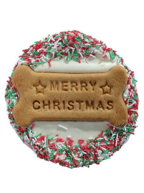 DOG Merry Christmas Cake Yoghurt Frosted (back view) — Australian made dog treats by Huds and Toke