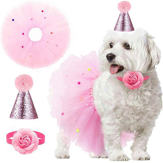 Pink Dog Tutu with Rosette and Glitter Party Hat (packaging), Australian made dog treats by Huds and Toke