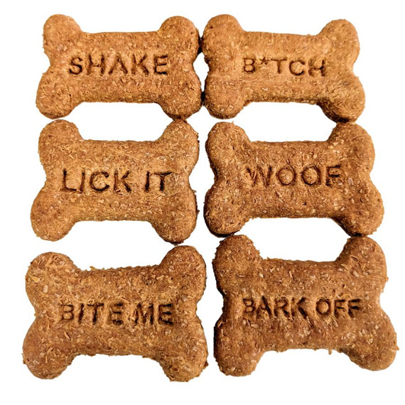 Naughty DOG Stamped Cookies - 200G - Peanut Butter Bone Cookies - DOG Treats (back view) — Australian made by Huds and Toke