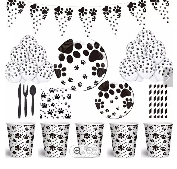 Black AND White DOG PAW Print Party Bundle Balloons Bunting Table C... (packaging) — Australian made dog treats by Huds and T