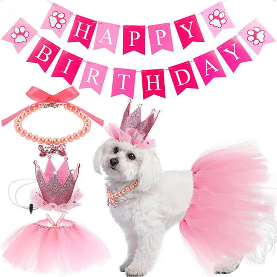 Pearl Collar DOG Birthday Party Tutu With Crown (back view) — Australian made dog treats by Huds and Toke