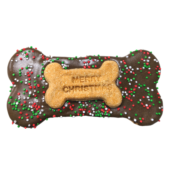 Large Merry Christmas Bone Cookie DOG Treat - 1pce (back view) — Australian made dog treats by Huds and Toke