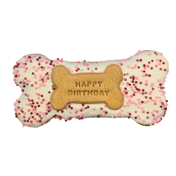 Large Happy Birthday Bone - Pink/Pastel - DOG Treats, Australian made dog treats by Huds and Toke