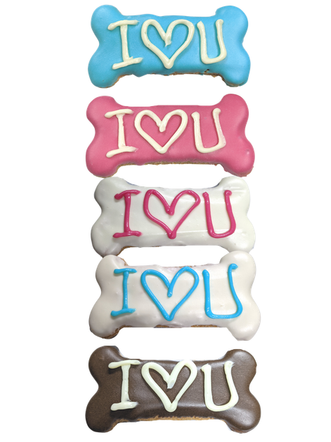 Small DOG I Love U Bone - DOG Treats - Valentines DOG Treats (lifestyle), Australian made dog treats by Huds and Toke