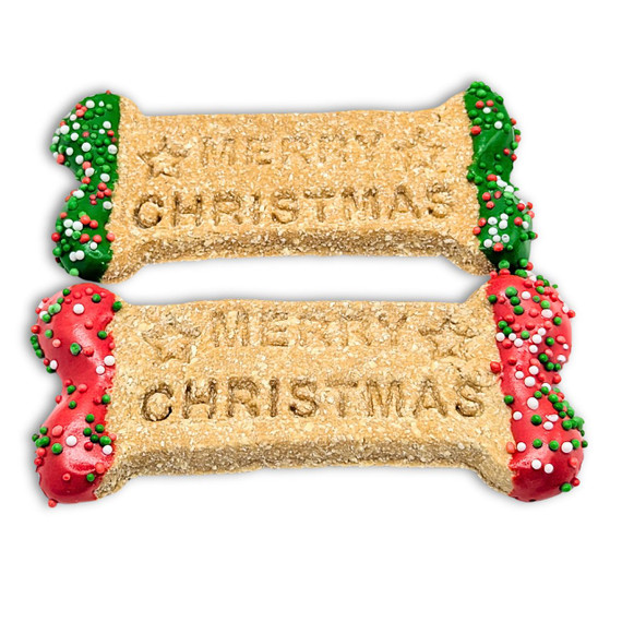 Large Merry Christmas Bone DOG Treat Gift BOX (close-up) — Australian made dog treats by Huds and Toke