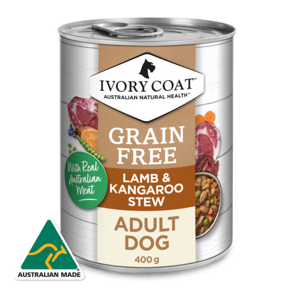 Ivory Coat Grain Free Adult WET DOG Food Lamb & Kangaroo Stew, Australian made dog treats by Huds and Toke