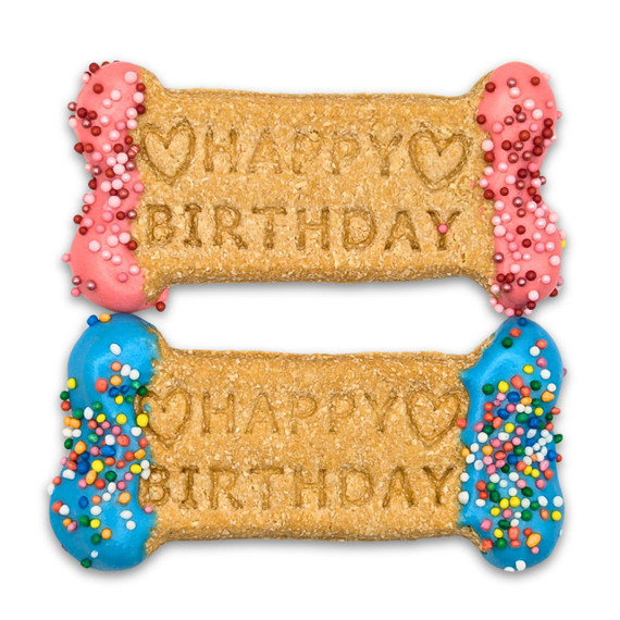 Dipped Happy Birthday Bone DOG Treat - Gift BOX (back view), Australian made dog treats by Huds and Toke