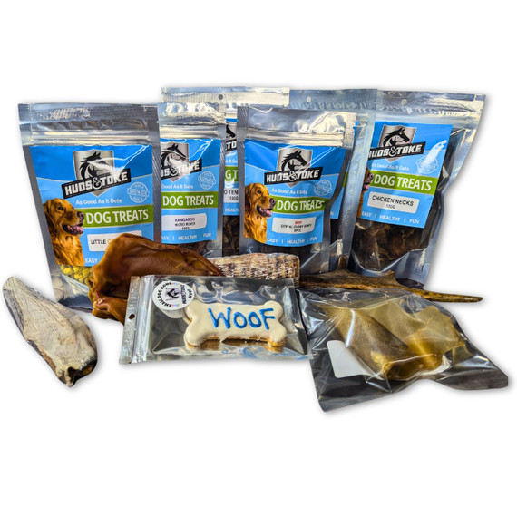 THE DOG Treat Taster Bundle (close-up) — Australian made dog treats by Huds and Toke