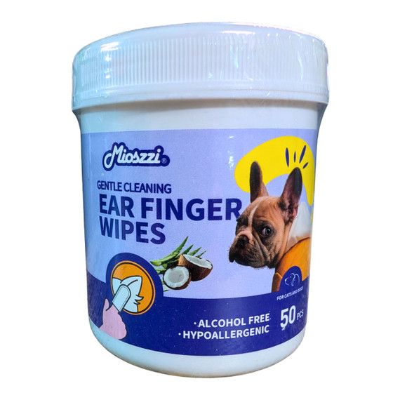 PET EAR FINGER WIPES - 50PCE - DOG OR CAT GROOMING - PET CARE