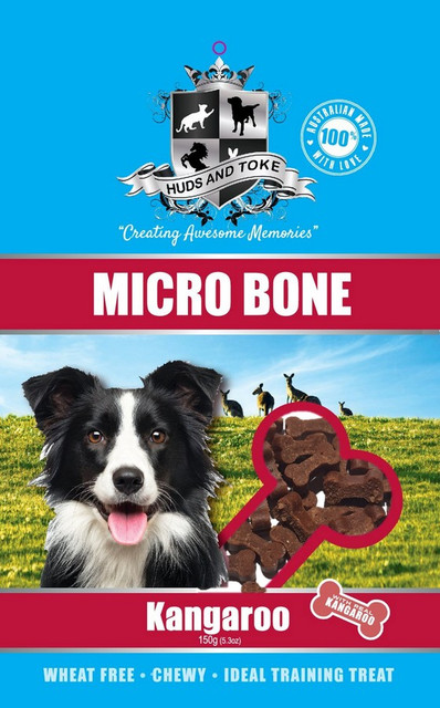 Kangaroo Micro Bones - DOG Training Treats (close-up), Australian made dog treats by Huds and Toke