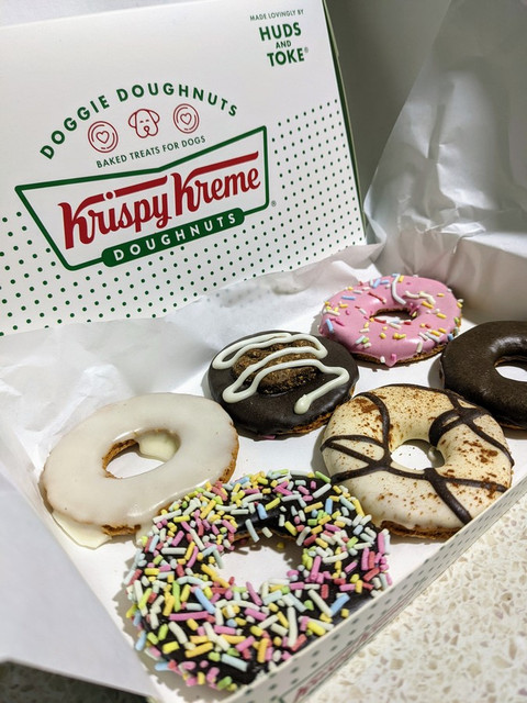 Krispy Kreme Inspired Doggie Doughnut 6pk Box (back view), Australian made dog treats by Huds and Toke