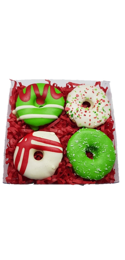 Christmas Dog Treat Gift Box- Christmas Doggy Donuts 4pce, baked and dried in our own kitchen on the Sunshine Coast.