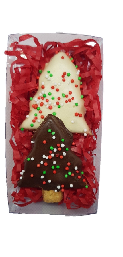 Christmas Tree Dog Treat Gift Box - 2pce, baked and dried in our own kitchen on the Sunshine Coast.
