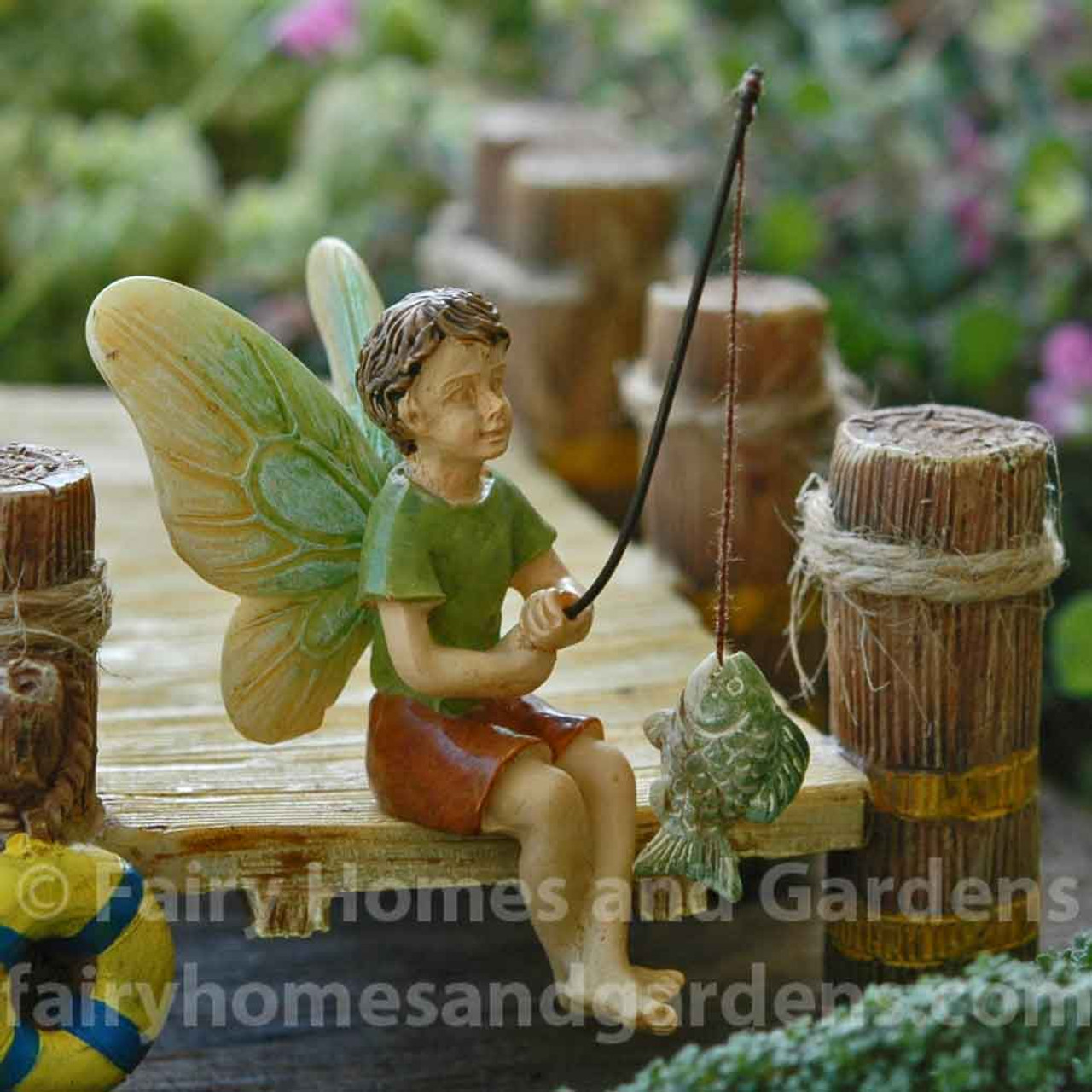 Fishing Boy Miniature Fairy Figurine, Terrarium Supply, Fairy