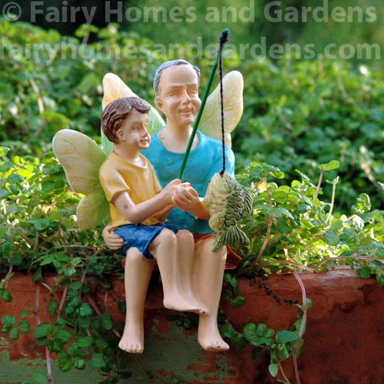 Grandpa and Grandson Fishing Figurine