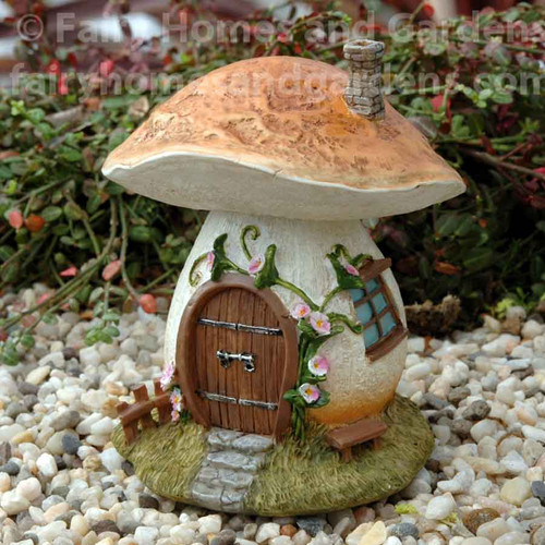 Miniature Mushroom House with Pink Morning Glories