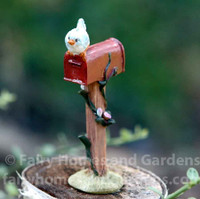 Miniature Red Mailbox with Bluebird