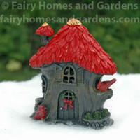 Miniature Christmas Poinsettia Fairy House with LED Lights