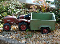 Miniature Red Farm Tractor with Wagon Planter 