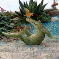 Miniature Alligator 'Chompie' Playing with Bird Collectible