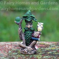 Miniature Tree Wizard with Owl and Magic Orb