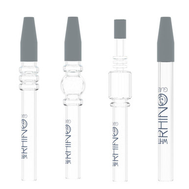 White Rhino Quartz Dab Straw with Silicone Cap
