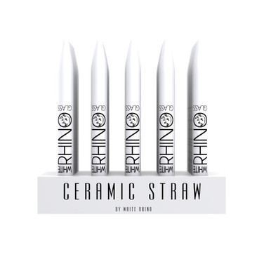 White Rhino White Ceramic Dab Straw with Silicone Cap-25CT Display Front