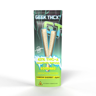 Geek THCX THC-A Diamond Infused Prerolls 4G 2CT Rainbow Sherbet Hybrid