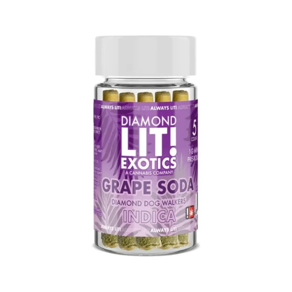 LIT THC Diamond Exotic Prerolls Joint Jar 1G-5CT Grape Soda Indica