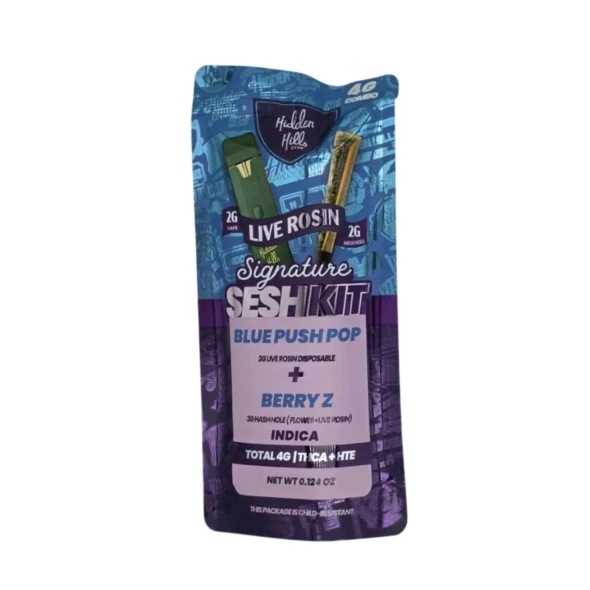 Hidden Hills Combo SeshKit THCA Disposable 2G+Hashhole Pre-Rolls 2G Bluepush Pop-Berry Z Indica