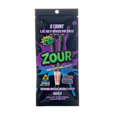 Zour Stash THCP Infused Prerolls 1.5G - 2CT Berry Blast Indica