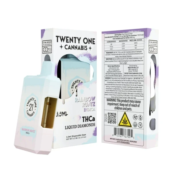 Twenty One THCA Cannabis Liquid Diamonds Disposable 3.5ML Rainbow Runtz Indica